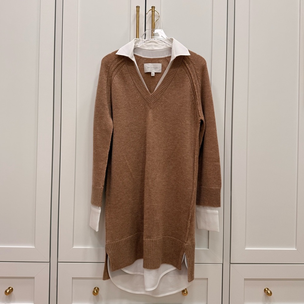 Brochu Walker The Looker Layered V-Neck Dress in Camel Melange with White Layer